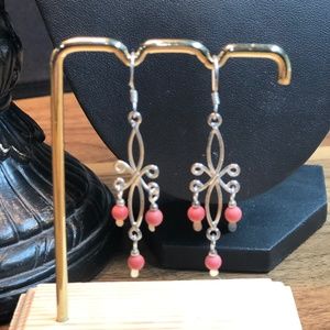 MCM Sterling Silver Stamped Celtic Knot Pink Stone Beads Earrings